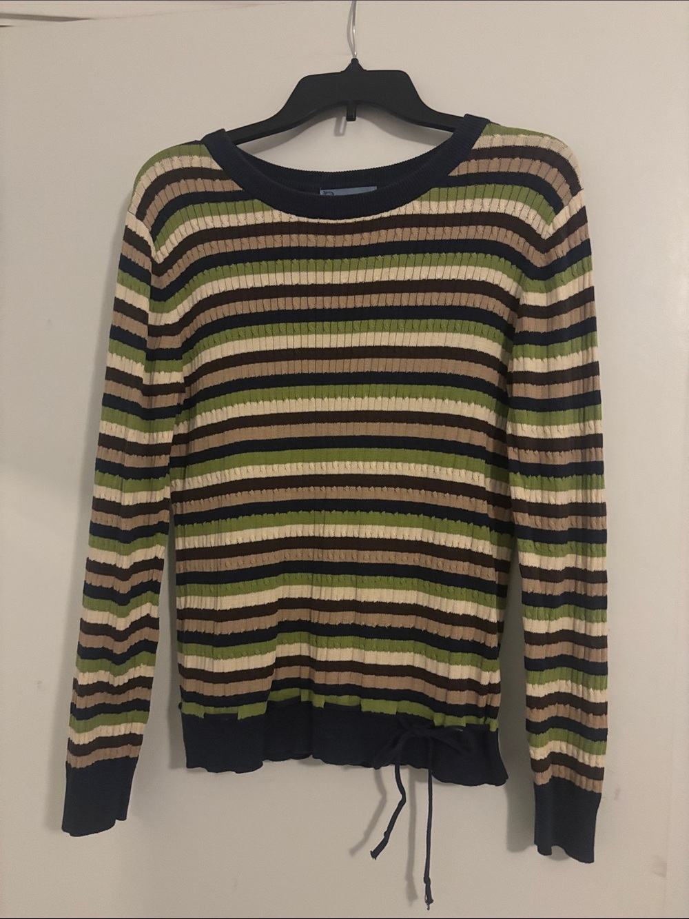Classic Elements Striped Crewneck Sweater in Navy, Olive & Cream